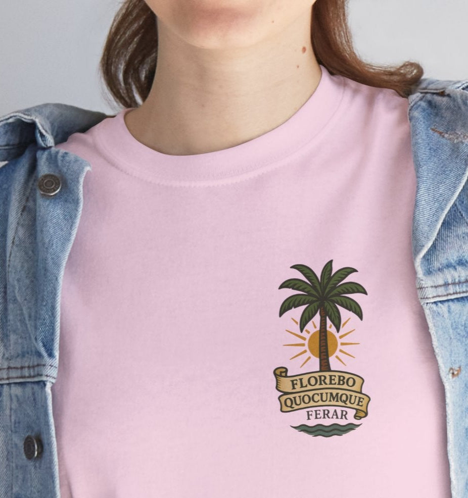 T-shirt Florebo Quocumque Ferar, île de La Réunion, Confort Coton, Sobre, Elégant, Souvenir Unique, Cadeau, Unisexe, Esprit Voyageur, Adulte