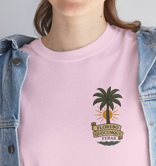 T-shirt Florebo Quocumque Ferar, île de La Réunion, Confort Coton, Sobre, Elégant, Souvenir Unique, Cadeau, Unisexe, Esprit Voyageur, Adulte