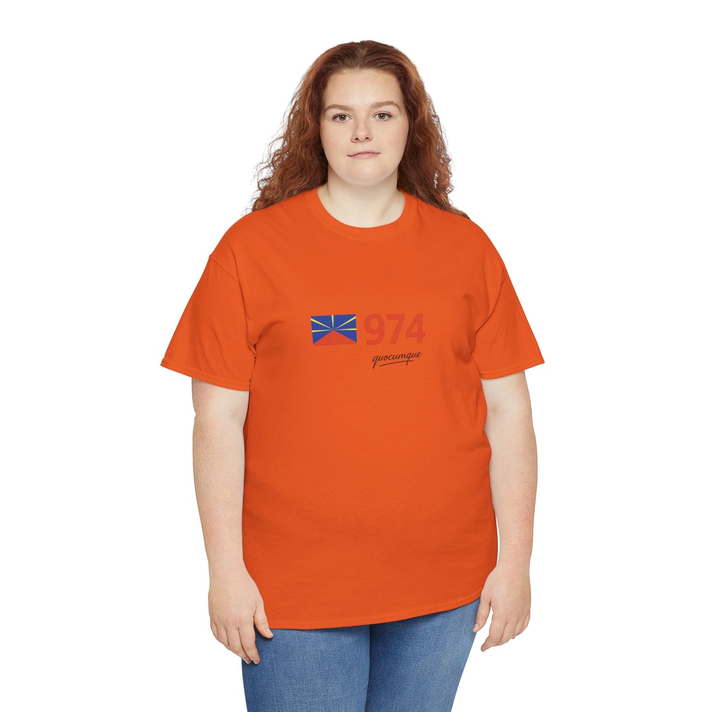 T-shirt "974 Drapeau", Île de La Réunion, Confort Coton, Sobre, Elégant, Souvenir Unique, Cadeau, Unisexe, Esprit Voyageur