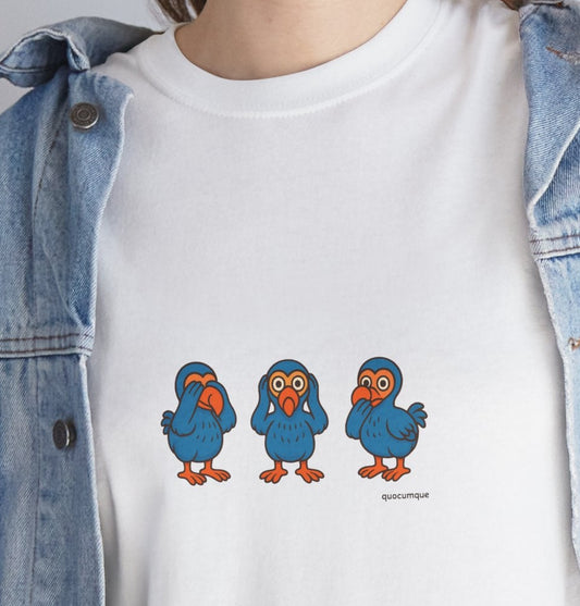 T-shirt Quocumque, "3 Dodos de la Sagesse", Confort, Souvenir Unique, Cadeau, Unisexe, Délicatesse, Homme, Femme, Adulte, Sportif, Liberté, Détente