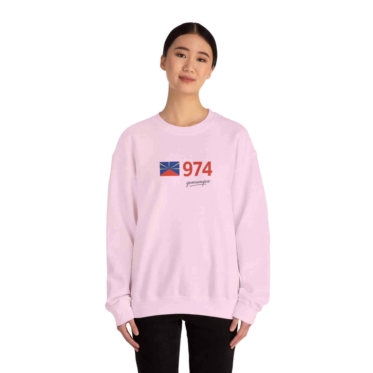 Copy of Sweat Quocumque "974 drapeau", Exotique, Destination Île De La Réunion, Adulte, Homme, Femme, Sportive, Sportif, Décontracté, Drapeau Régional