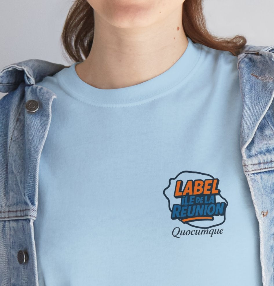 T-shirt "Label Île de La Réunion", Exotisme, Destination Île de La Réunion, Confort Coton, Sobre, Elégant, Souvenir Unique, Cadeau, Unisexe, Esprit Voyageur