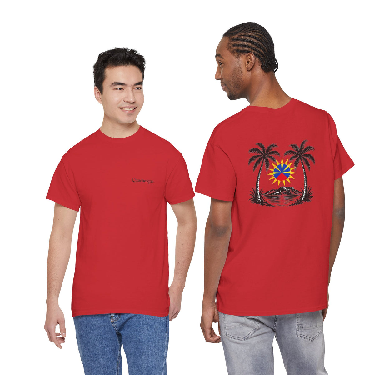 T-shirt " Palmiers", Destination Île de La Réunion, Confort Coton, Sobre, Elégant, Souvenir Unique, Vêtement Adulte, Unisexe, Esprit Voyageur