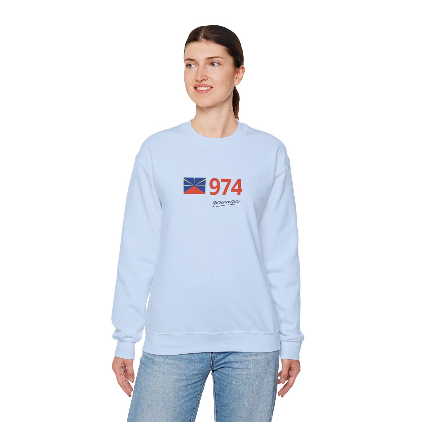 Copy of Sweat Quocumque "974 drapeau", Exotique, Destination Île De La Réunion, Adulte, Homme, Femme, Sportive, Sportif, Décontracté, Drapeau Régional