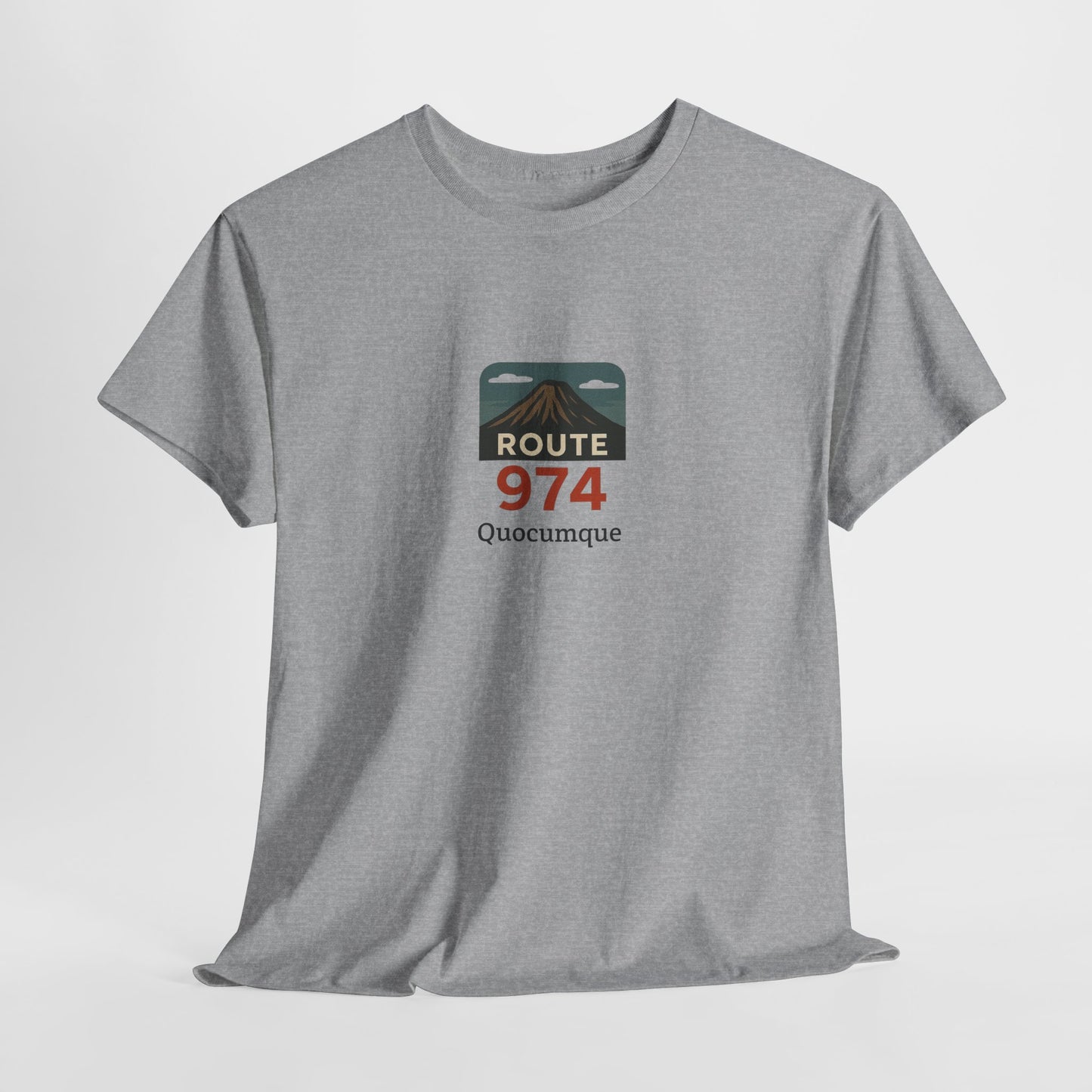 T-shirt "Route 974", Volcan, Exotisme, Destination Île de La Réunion, Confort Coton, Sobre, Elégant, Souvenir Unique, Cadeau, Unisexe, Esprit Voyageur