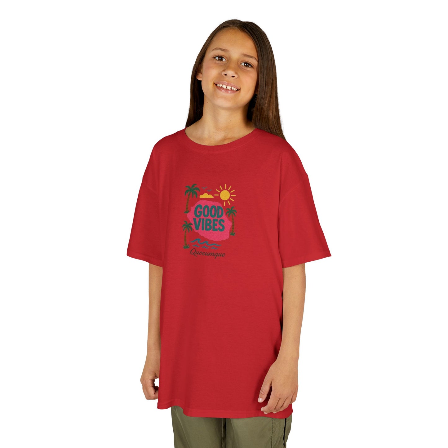 T-shirt "974 Good Vibes"", Île de La Réunion, Douceur Coton, Pour les enfants de 5-6 ans( Taille XS), Pour les 7-8 ans( taille S), Pour les 9-10 ans( taille M), Pour les 11-12 ans( taille L), Pour les 13-14 ans( taille XLS)