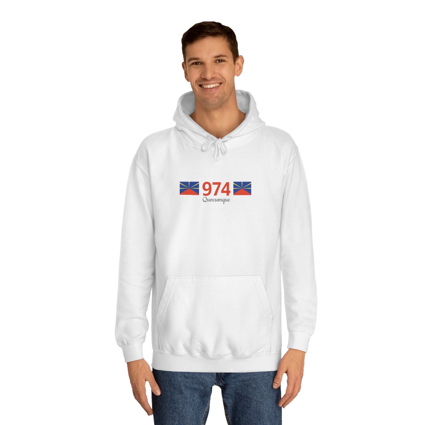 Sweat à Capuche "974" pour Adulte, Hoodie, Unisexe, Élégance, Sobriété, Homme, Femme, Indicatif Réunion, Drapeau Local