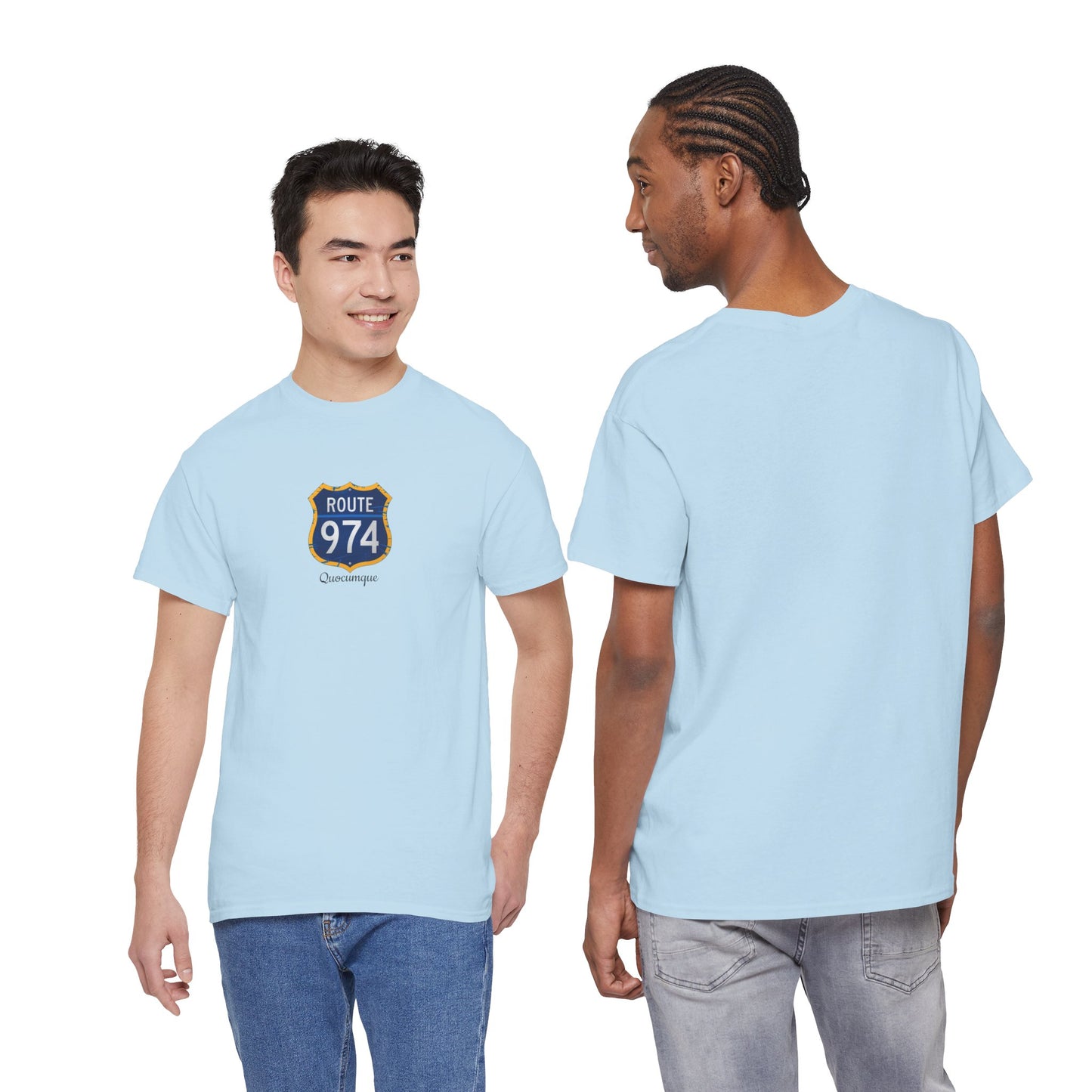 T-shirt "Route 974", Exotisme, Destination Île de La Réunion, Confort Coton, Sobre, Elégant, Souvenir Unique, Cadeau, Unisexe, Esprit Voyageur
