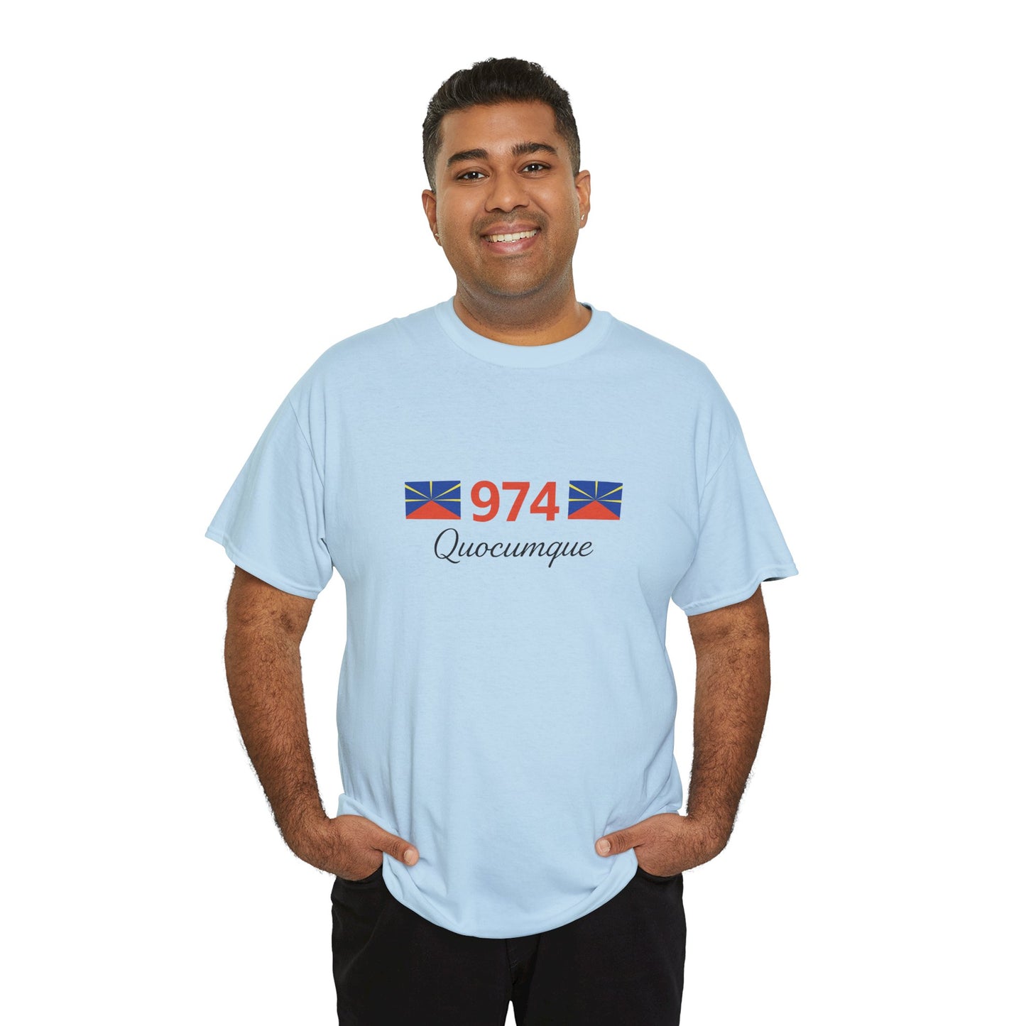 T-shirt "974 Drapeaux", Île de La Réunion, Confort Coton, Sobre, Elégant, Souvenir Unique, Cadeau, Unisexe, Esprit Voyageur
