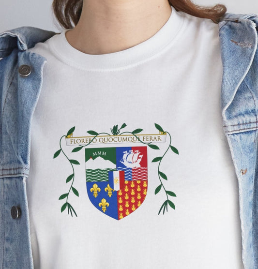 T-shirt Florebo Quocumque Ferar, Île de La Réunion, Confort Coton, Sobre, Elégant, Souvenir Unique, Cadeau, Unisexe, Esprit Voyageur, Adulte, Blason