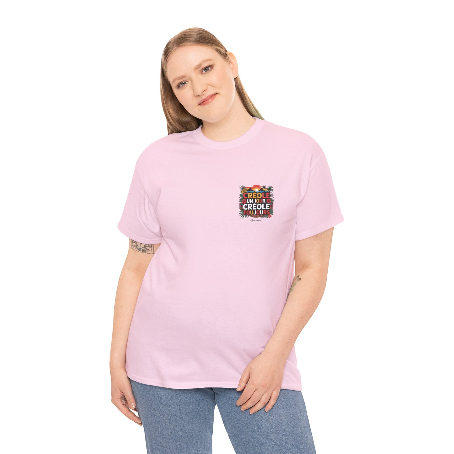 T-shirt Quocumque "Créole" Île de La Réunion", Confort Coton, Sobre, Elégant, Souvenir Unique, Cadeau, Unisexe, Esprit Voyageur