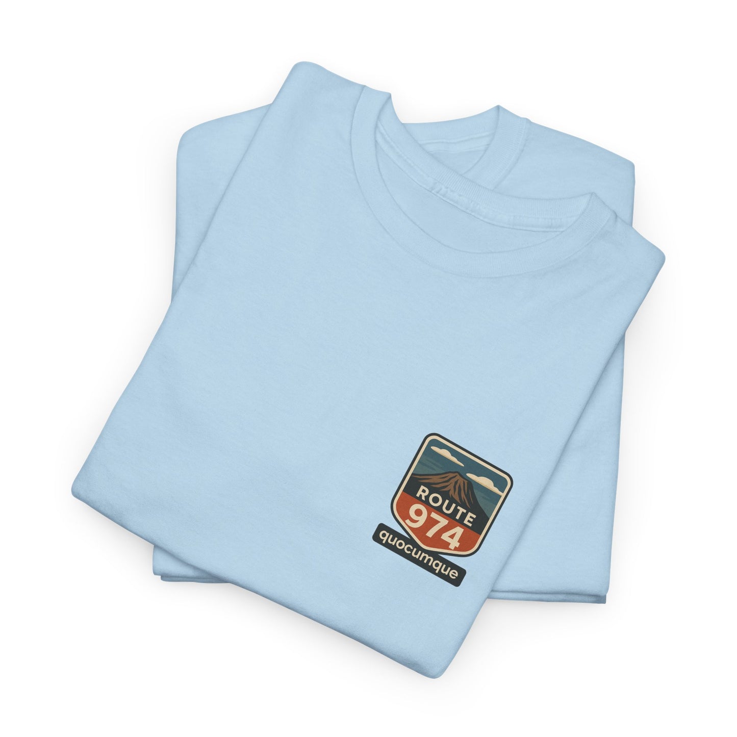 T-shirt "Route 974", Volcan, Exotisme, Destination Île de La Réunion, Confort Coton, Sobre, Elégant, Souvenir Unique, Cadeau, Unisexe, Esprit Voyageur