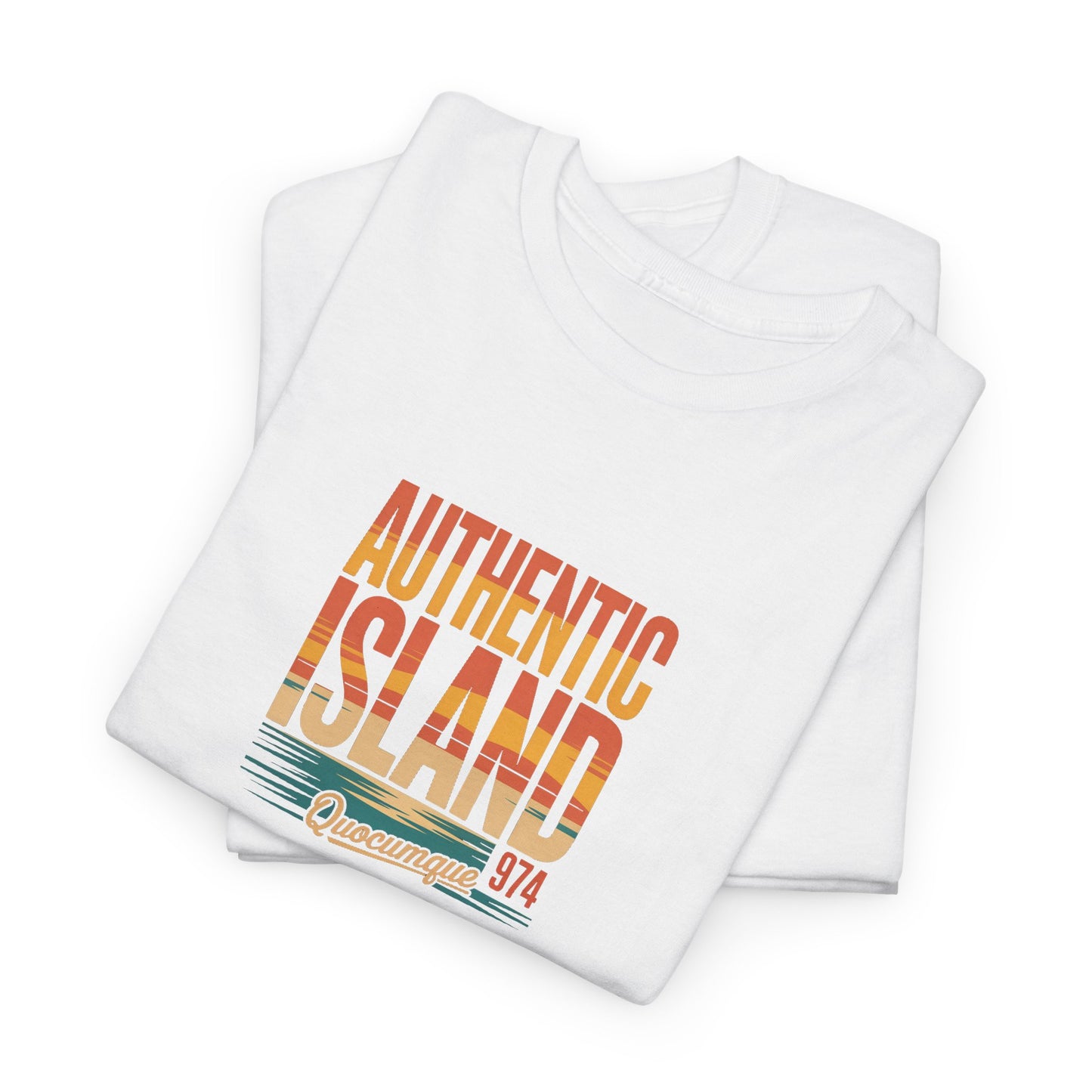 T-shirt "Authentic Island", Exotisme, Destination Île de La Réunion, Confort Coton, Sobre, Elégant, Souvenir Unique, Cadeau, Unisexe, Esprit Voyageur
