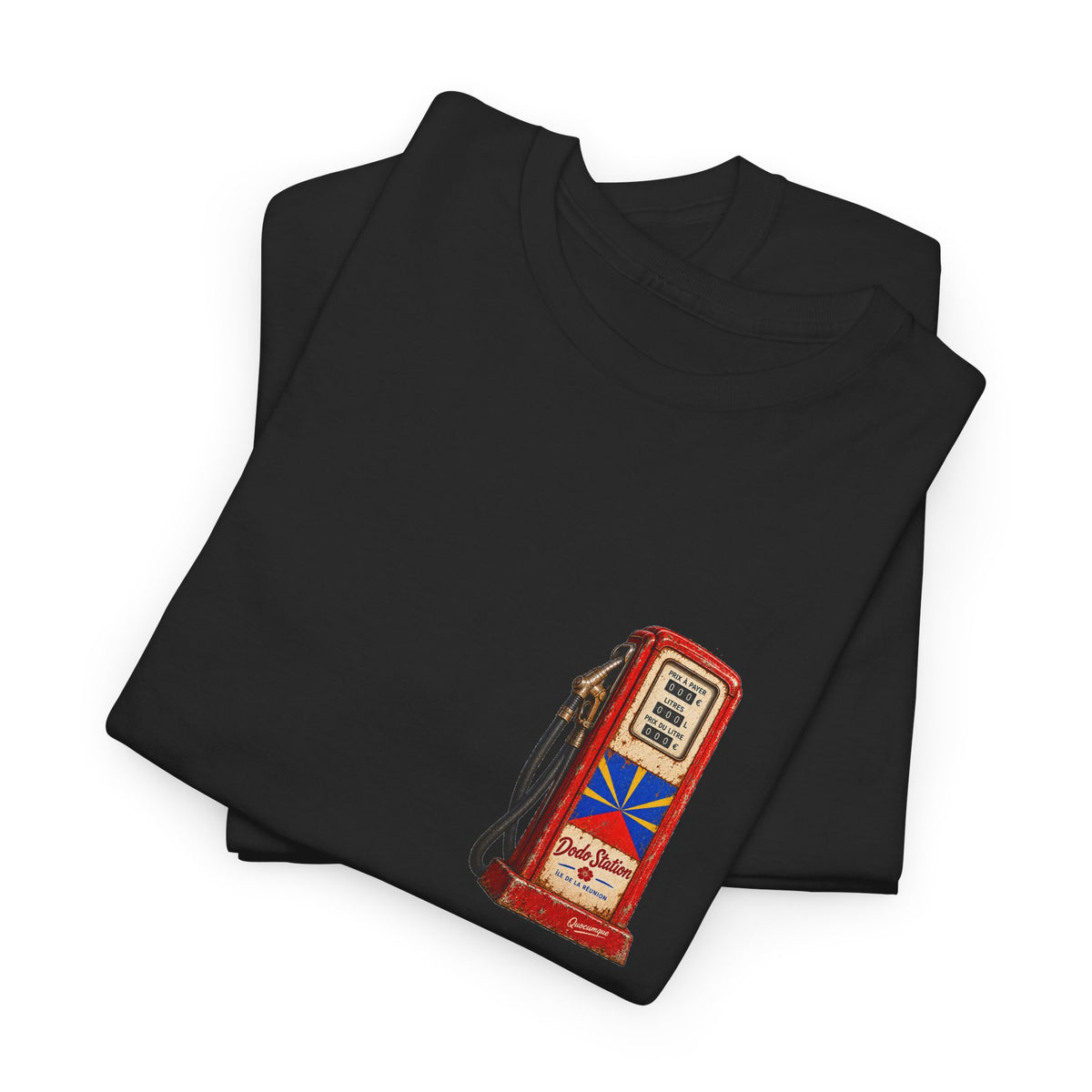 T-shirt Quocumque, "Station Essence", Discret, Île de La Réunion, Confort Coton, Elégant, Souvenir Unique, Cadeau, Unisexe, Esprit Voyageur, Créole, Bourbon