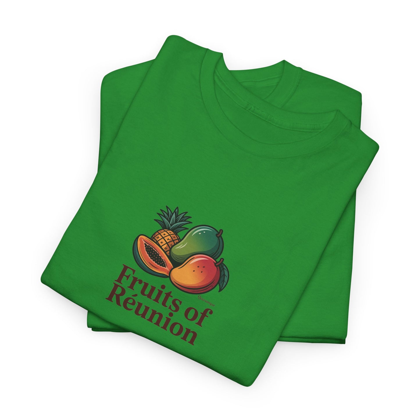 T-shirt "Fruits of Réunion", Île de La Réunion, Confort Coton, Sobre, Elégant, Souvenir Unique, Cadeau, Unisexe, Esprit Voyageur