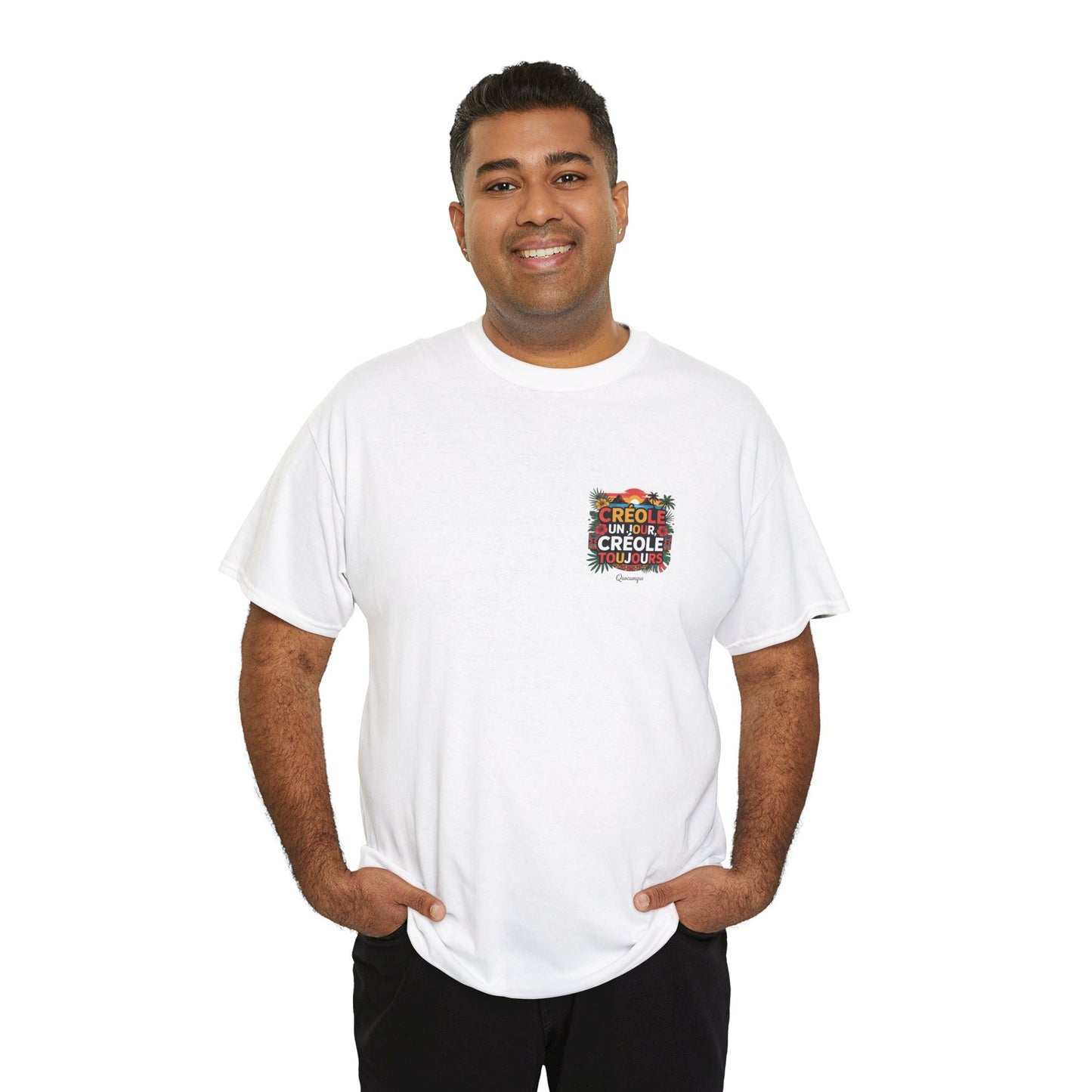 T-shirt Quocumque "Créole" Île de La Réunion", Confort Coton, Sobre, Elégant, Souvenir Unique, Cadeau, Unisexe, Esprit Voyageur