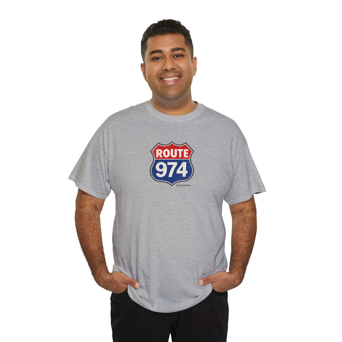 T-shirt "Route 974", Exotisme, Destination Île de La Réunion, Confort Coton, Sobre, Elégant, Souvenir Unique, Cadeau, Unisexe, Esprit Voyageur