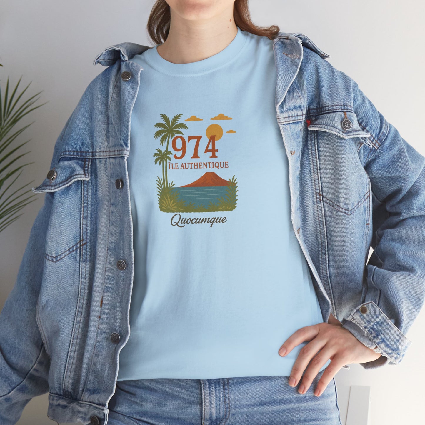 T-shirt "974 Île Authentique", Exotisme, Destination Île de La Réunion, Confort Coton, Sobre, Elégant, Souvenir Unique, Cadeau, Unisexe, Esprit Voyageur