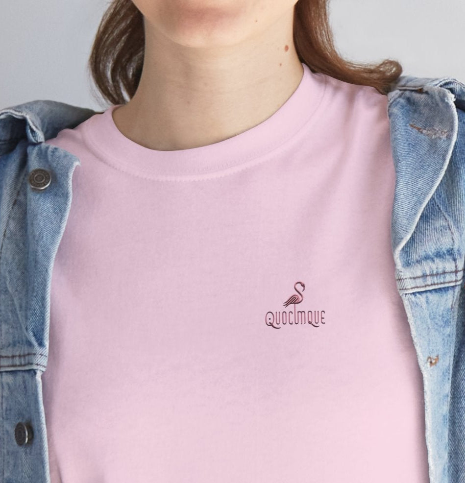 T-shirt Quocumque "Flamand Rose", Adulte, Confort Coton, Sobre, Elégant, Souvenir Unique, Cadeau, Unisexe, Classique, Rose éclatant, Femme