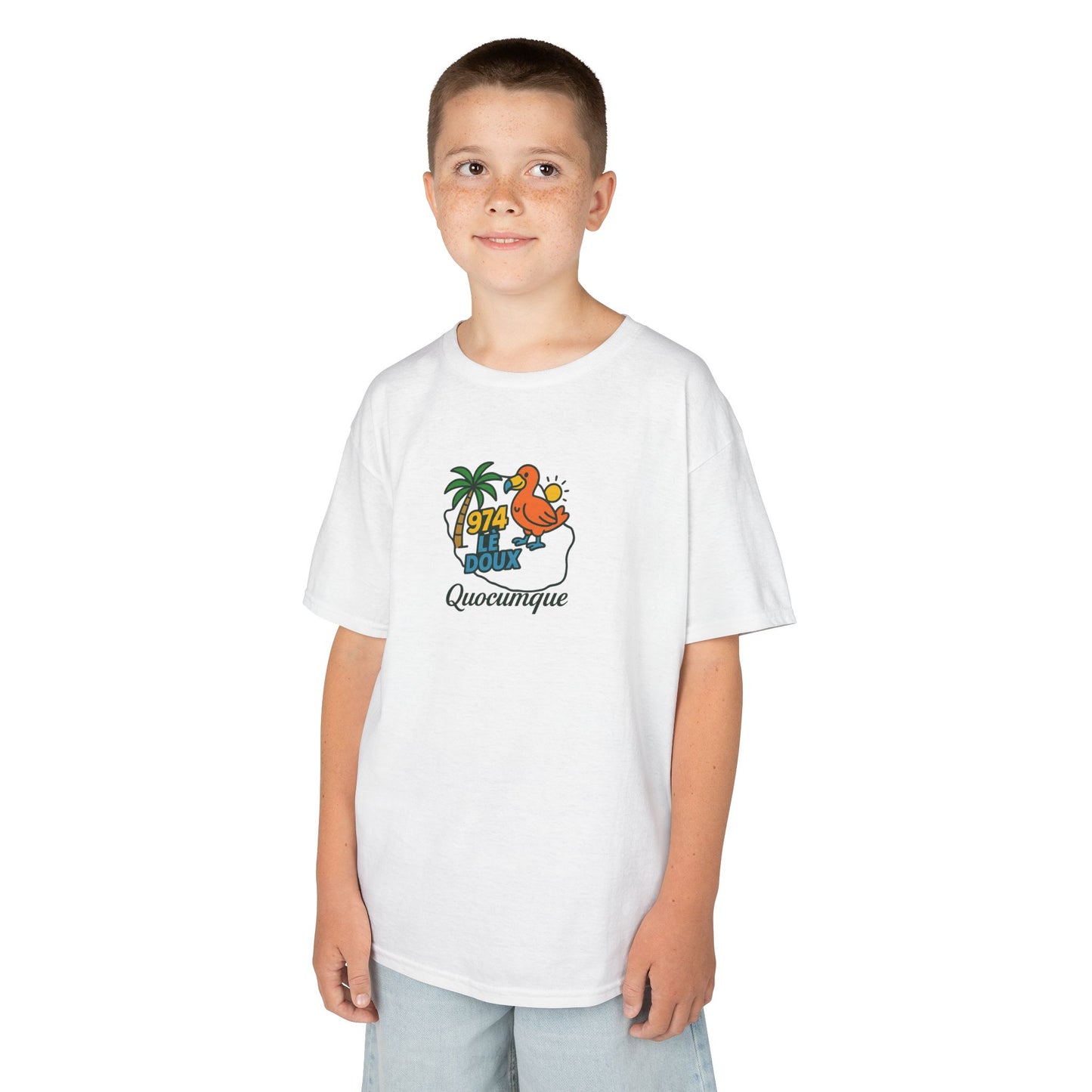 T-shirt "974 Lé Doux", Île de La Réunion, Douceur Coton,  Pour les enfants de 5-6 ans( Taille XS), Pour les 7-8 ans( taille S), Pour les 9-10 ans( taille M), Pour les 11-12 ans( taille L), Pour les 13-14 ans( taille XLS)