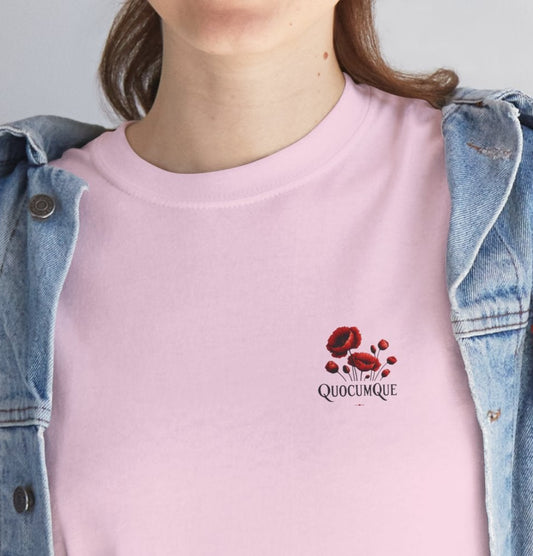T-shirt Quocumque Coquelicots, Fleurs des Champs, Rouge Eclatant, Confort Coton, Souvenir Unique, Cadeau, Unisexe, Délicatesse, Homme, Femme, Adulte