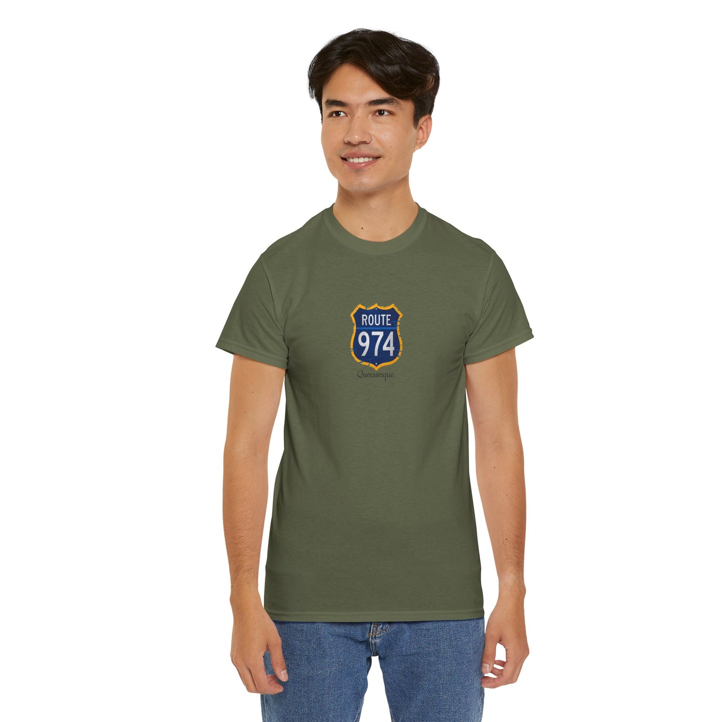 T-shirt "Route 974", Exotisme, Destination Île de La Réunion, Confort Coton, Sobre, Elégant, Souvenir Unique, Cadeau, Unisexe, Esprit Voyageur