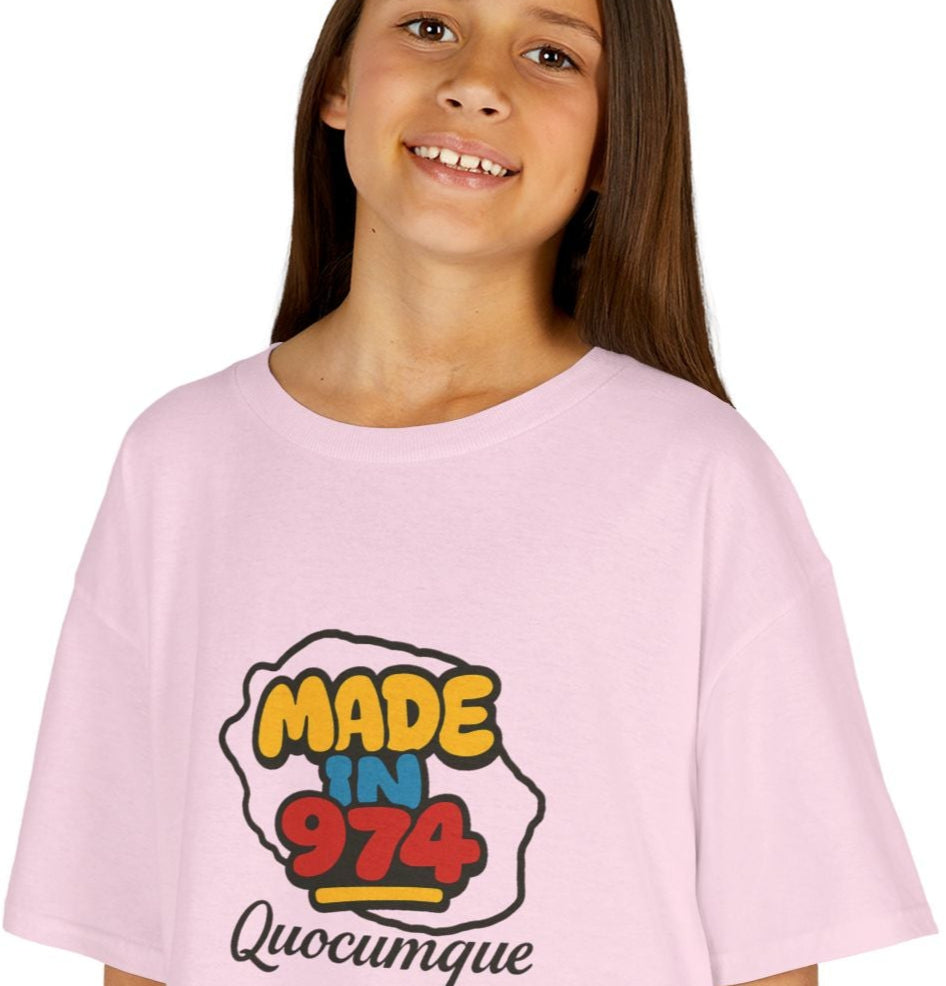 T-shirt "Made in 974", Île de La Réunion, Douceur Coton, Pour les enfants de 5-6 ans( Taille XS), Pour les 7-8 ans( taille S), Pour les 9-10 ans( taille M), Pour les 11-12 ans( taille L), Pour les 13-14 ans( taille XLS)