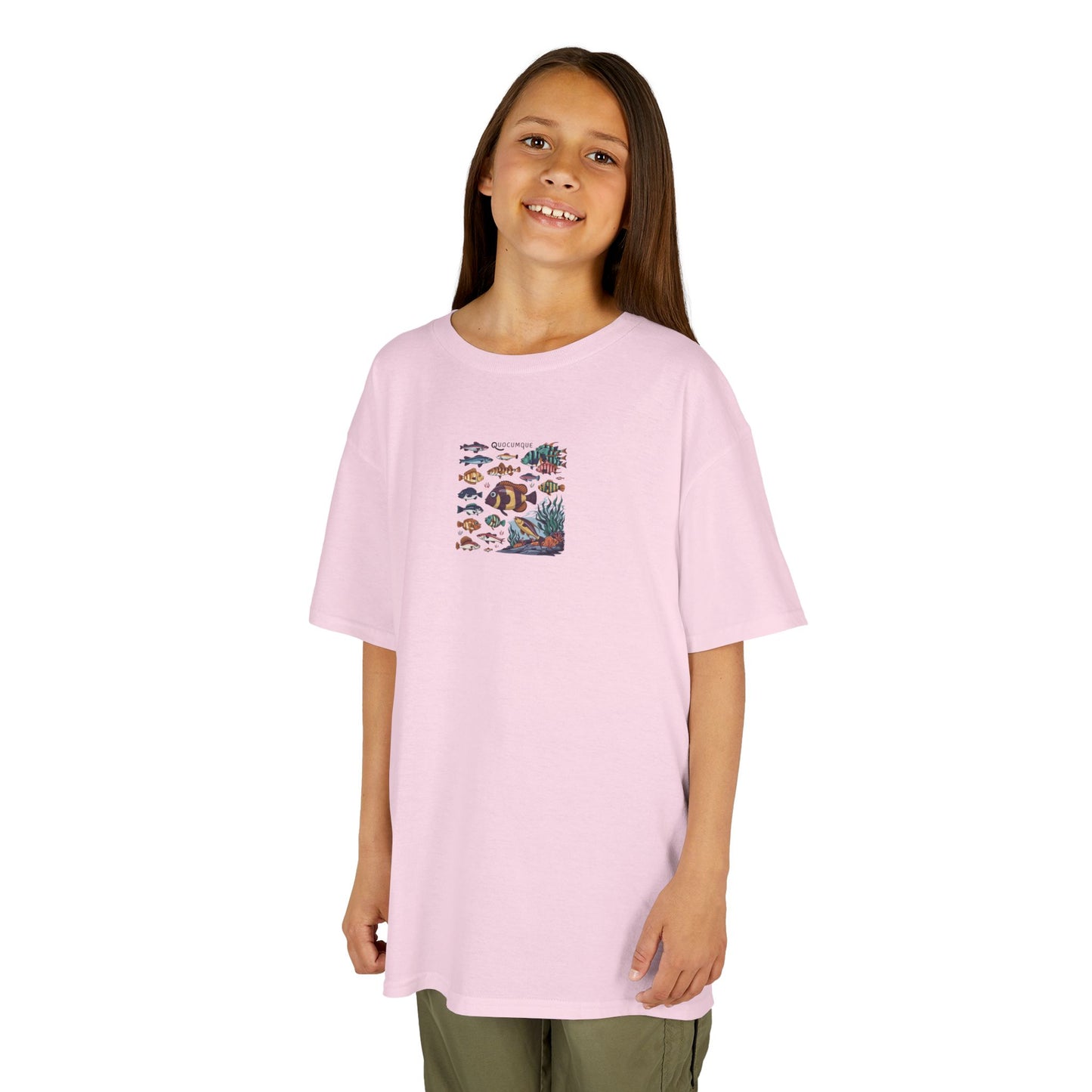 T-shirt Quocumque, Poissons, Marin, Eaux Douces, Douceur Coton, Pour les enfants de 5-6 ans( Taille XS), Pour les 7-8 ans( taille S), Pour les 9-10 ans( taille M), Pour les 11-12 ans( taille L), Pour les 13-14 ans(taille XL)