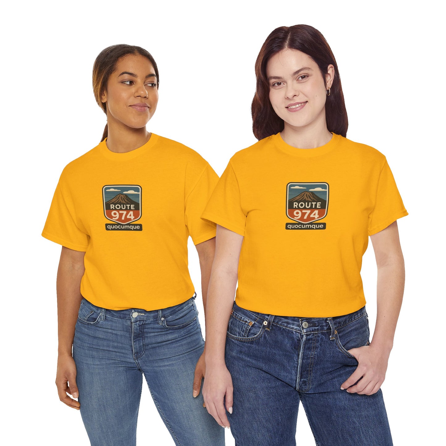 T-shirt "Route 974", Volcan, Exotisme, Destination Île de La Réunion, Confort Coton, Sobre, Elégant, Souvenir Unique, Cadeau, Unisexe, Esprit Voyageur