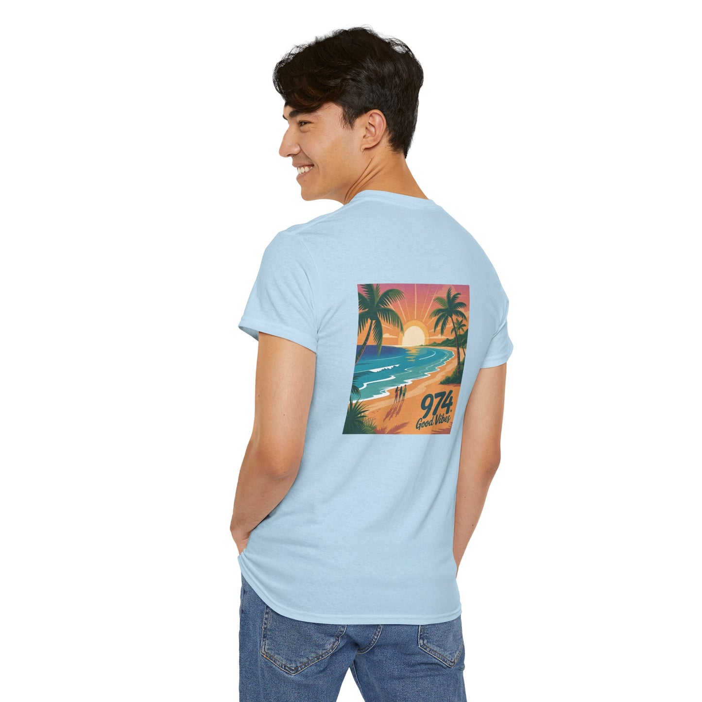 T-shirt "Good Vibes", Île de La Réunion, Confort Coton, Sobre, Elégant, Souvenir Unique, Cadeau, Unisexe, Esprit Voyageur, Adulte