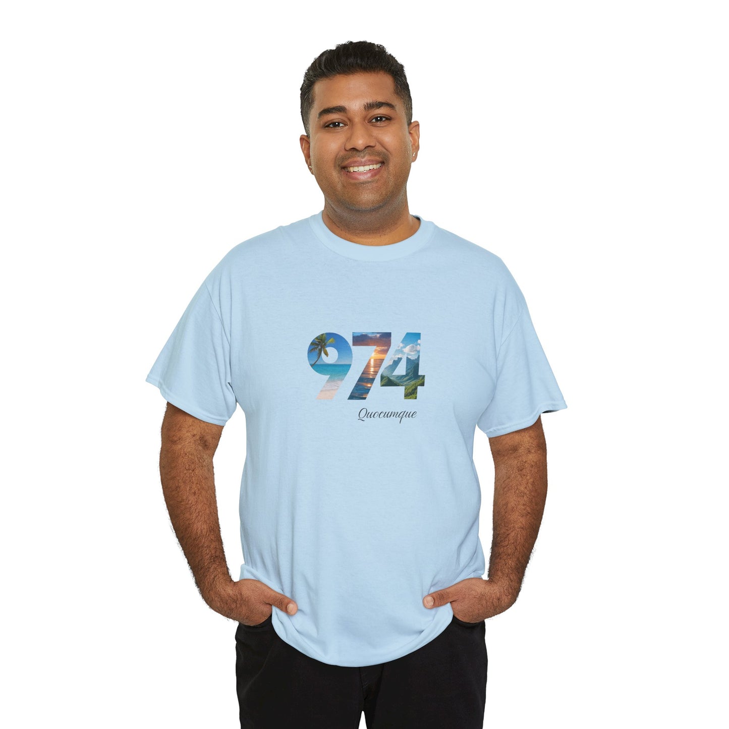 T-shirt "974", Île de La Réunion, Confort Coton, Sobre, Elégant, Souvenir Unique, Cadeau, Unisexe, Esprit Voyageur