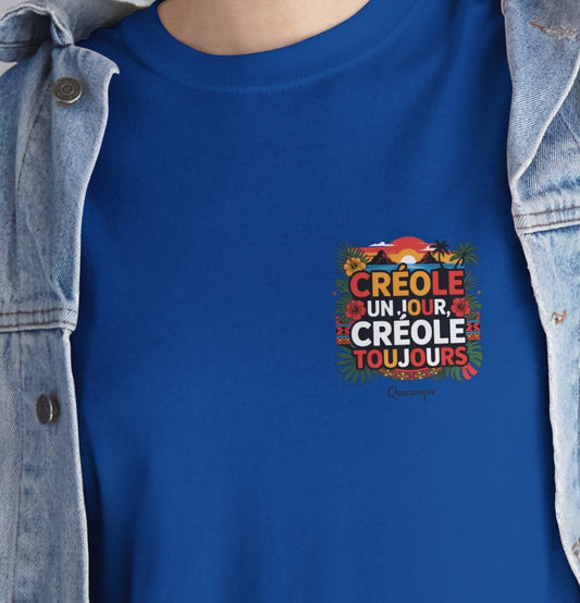 T-shirt Quocumque "Créole" Île de La Réunion", Confort Coton, Sobre, Elégant, Souvenir Unique, Cadeau, Unisexe, Esprit Voyageur