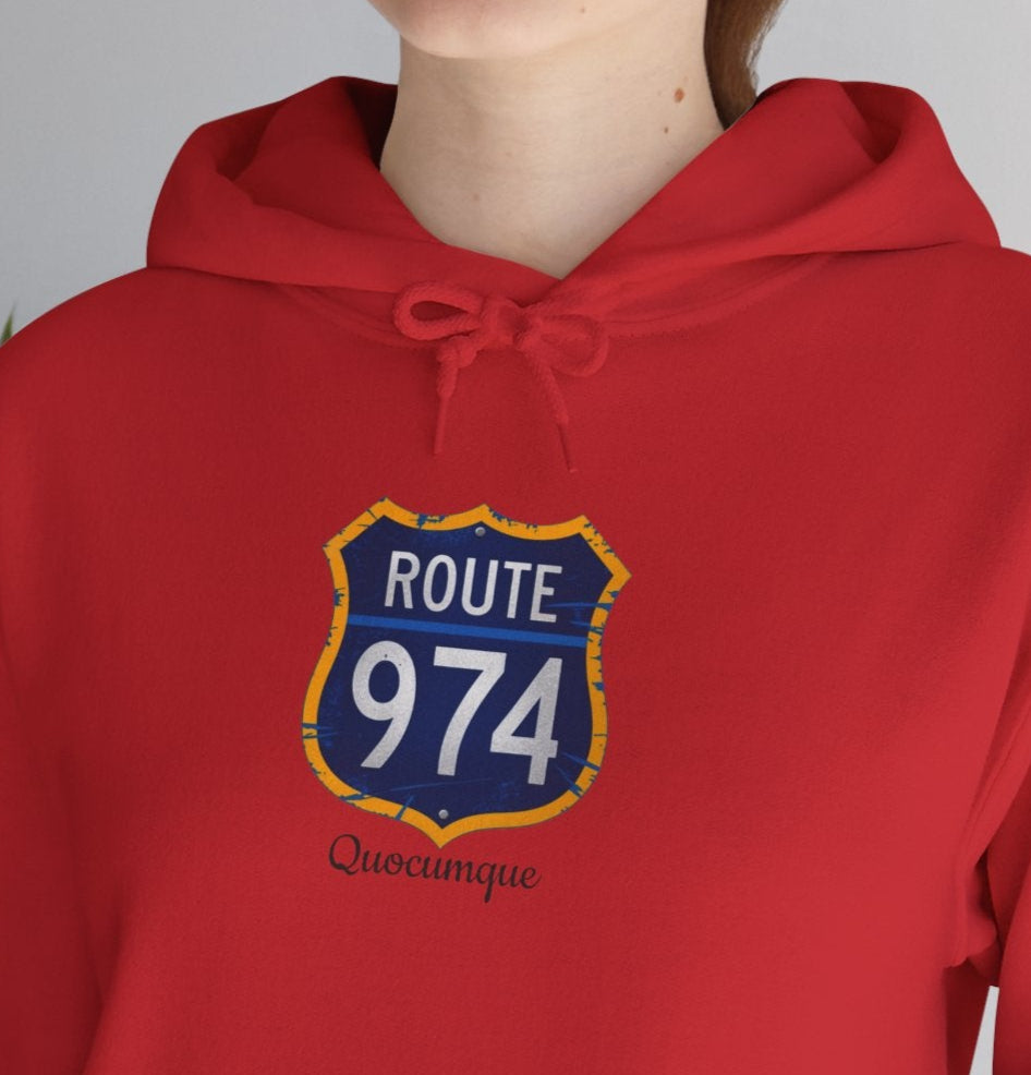 Sweat-Shirt à Capuche Collection " Route 974", Exotisme, Adulte, Homme, Femme, Sportive, Sportif, Décontracté, Classique, Destination La Réunion