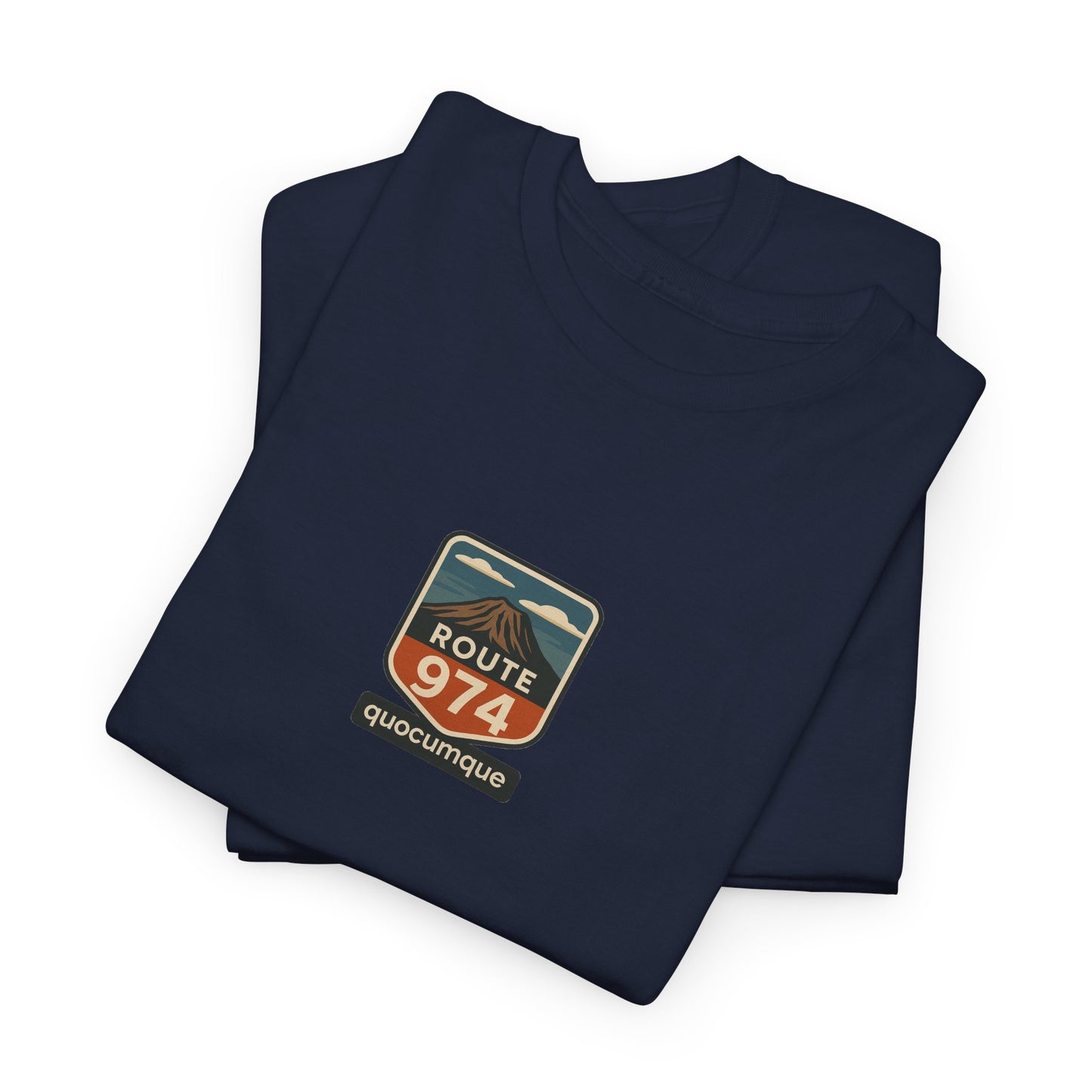 T-shirt "Route 974", Volcan, Exotisme, Destination Île de La Réunion, Confort Coton, Sobre, Elégant, Souvenir Unique, Cadeau, Unisexe, Esprit Voyageur