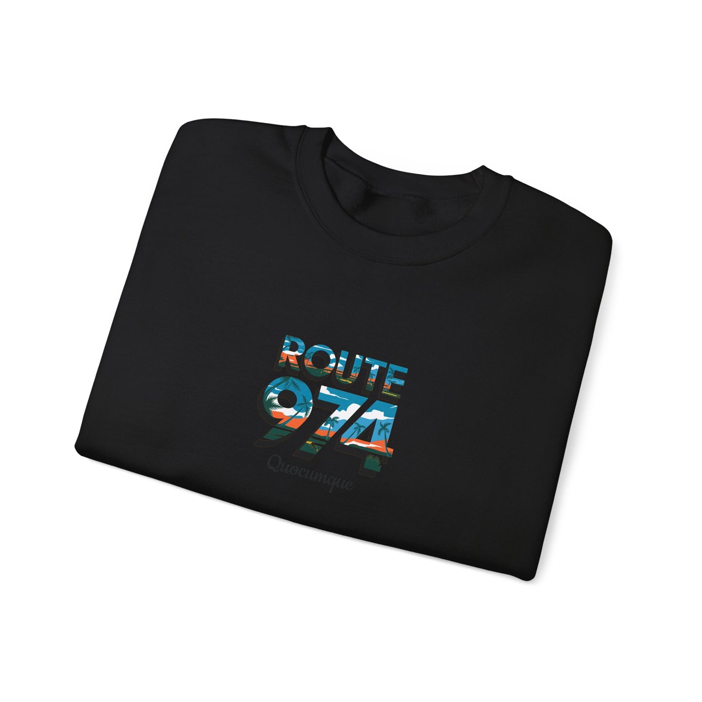 Sweat-Shirt Quocumque "Route 974", Exotique, Destination l'Île De La Réunion, Adulte, Homme, Femme, Sportive, Sportif, Décontracté, Élégant, Classique,