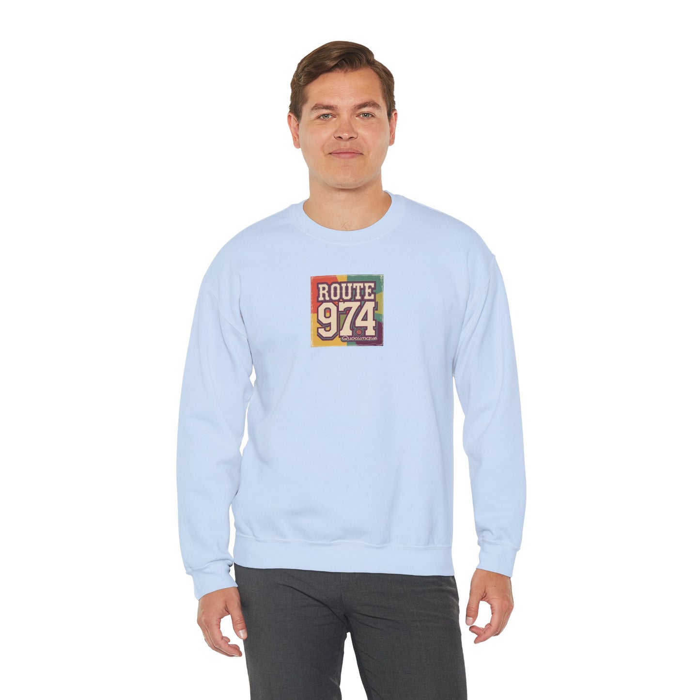 Sweat-Shirt Quocumque "Route 974", Période Hippies, Destination l'Île De La Réunion, Adulte, Homme, Femme, Sportive, Sportif, Décontracté, Élégant, Classique,