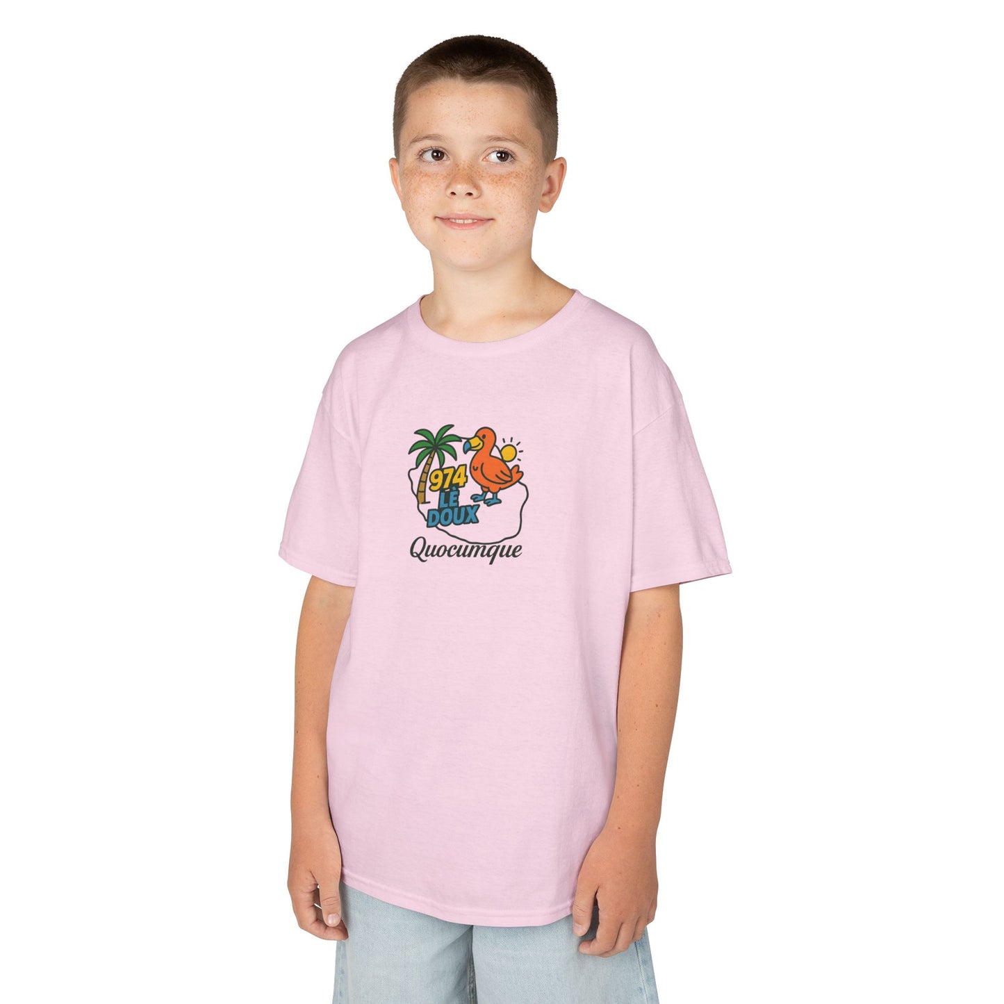 T-shirt "974 Lé Doux", Île de La Réunion, Douceur Coton,  Pour les enfants de 5-6 ans( Taille XS), Pour les 7-8 ans( taille S), Pour les 9-10 ans( taille M), Pour les 11-12 ans( taille L), Pour les 13-14 ans( taille XLS)