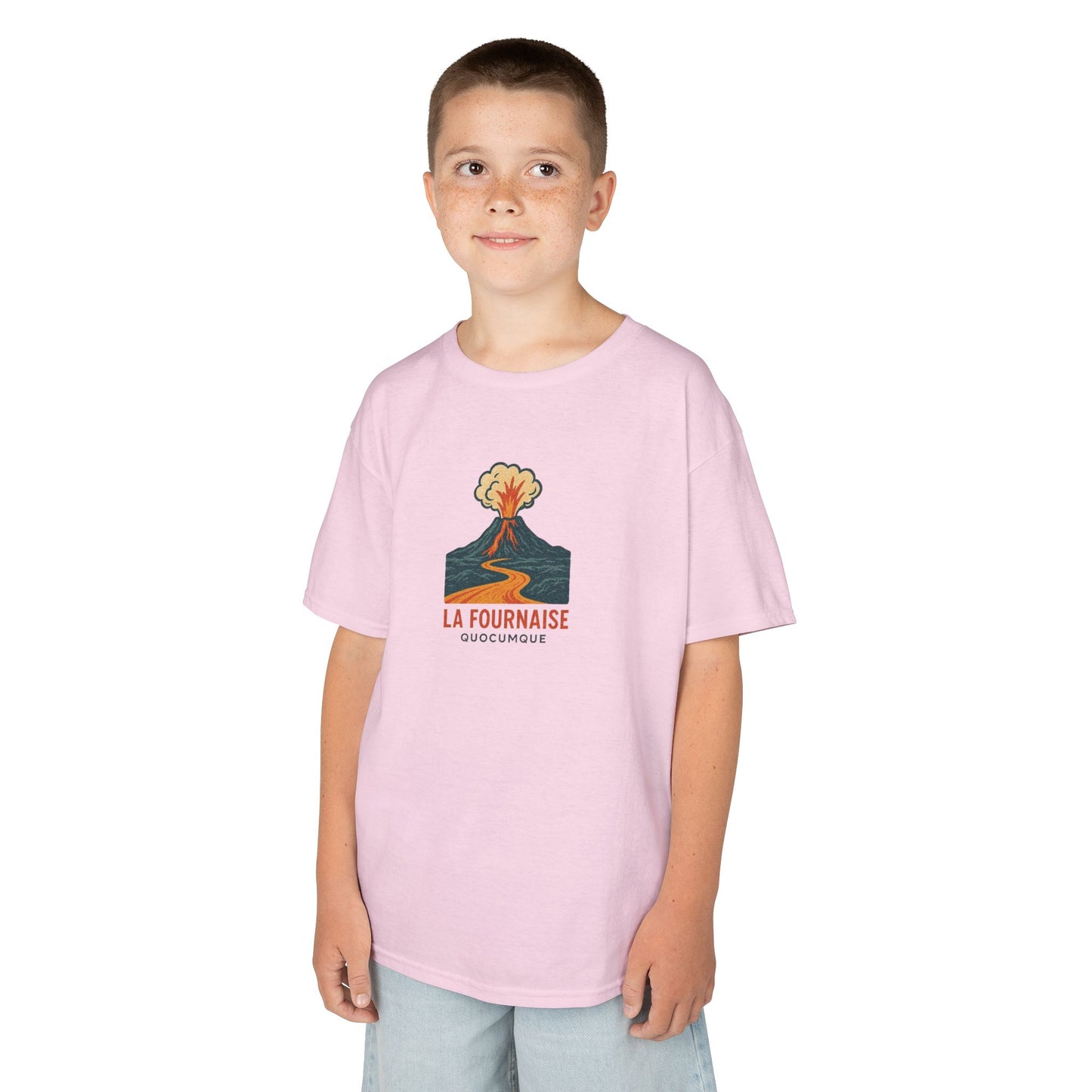 T-shirt Quocumque, "La Fournaise, volcan, Douceur Coton, Style Unique, Cadeau Parfait, Vêtement Enfant et Jeune Adolescent, Marmaille, Océan Indien