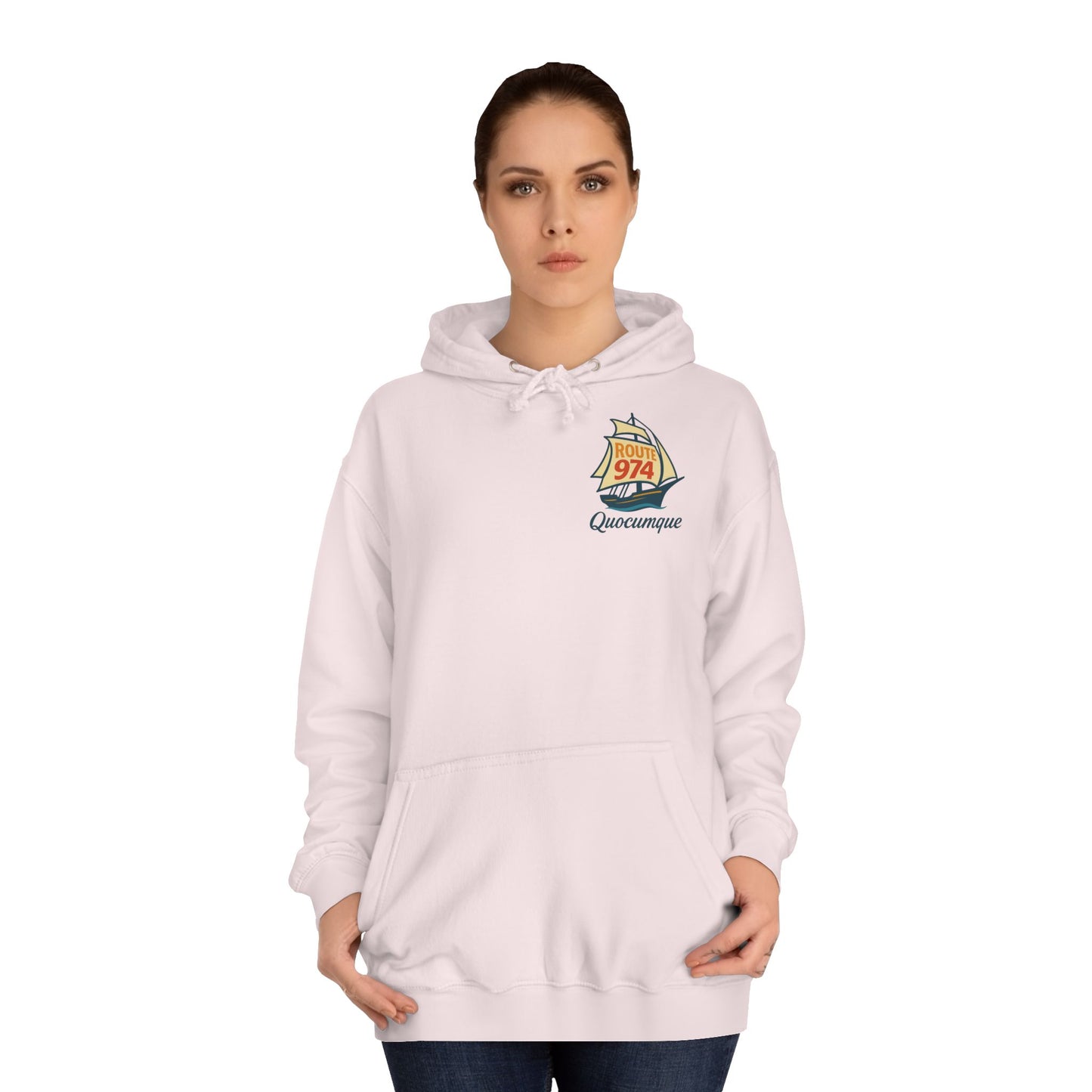 Sweat à Capuche pour Adulte "Route 974 Voile", Hoodie, Unisexe, Élégance, Sobriété, Marin, Homme, Femme, Grand Large, Mer, Océan, Régate