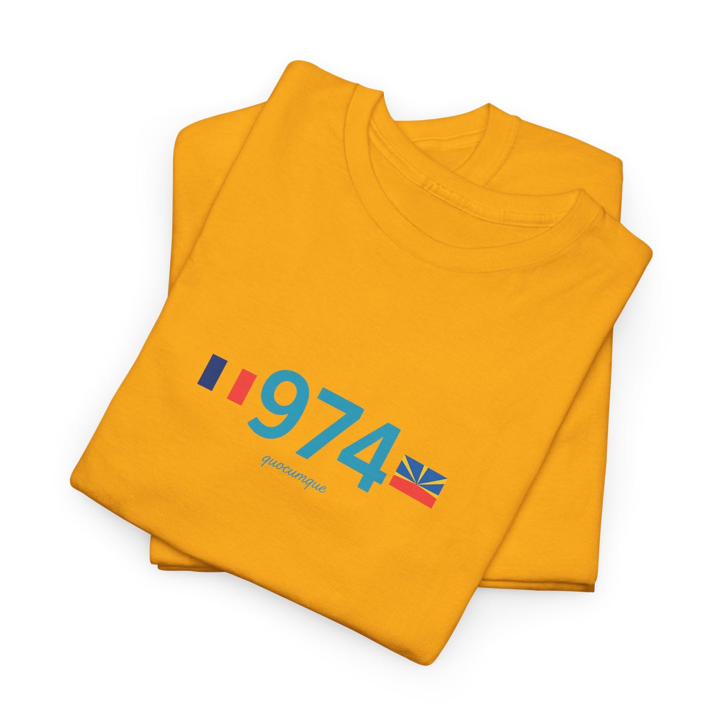 T-shirt "974 Drapeaux", Île de La Réunion, Confort Coton, Sobre, Elégant, Souvenir Unique, Cadeau, Unisexe, Esprit Voyageur