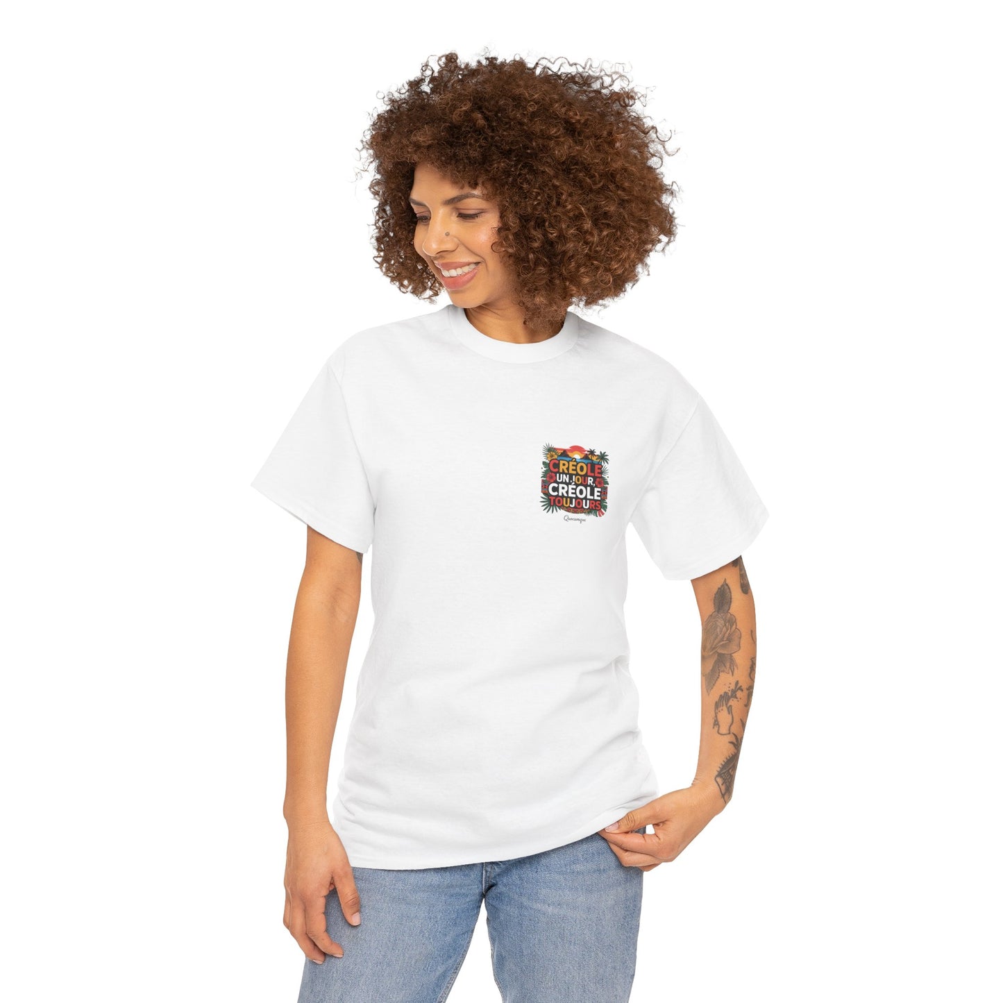 T-shirt Quocumque "Créole" Île de La Réunion", Confort Coton, Sobre, Elégant, Souvenir Unique, Cadeau, Unisexe, Esprit Voyageur