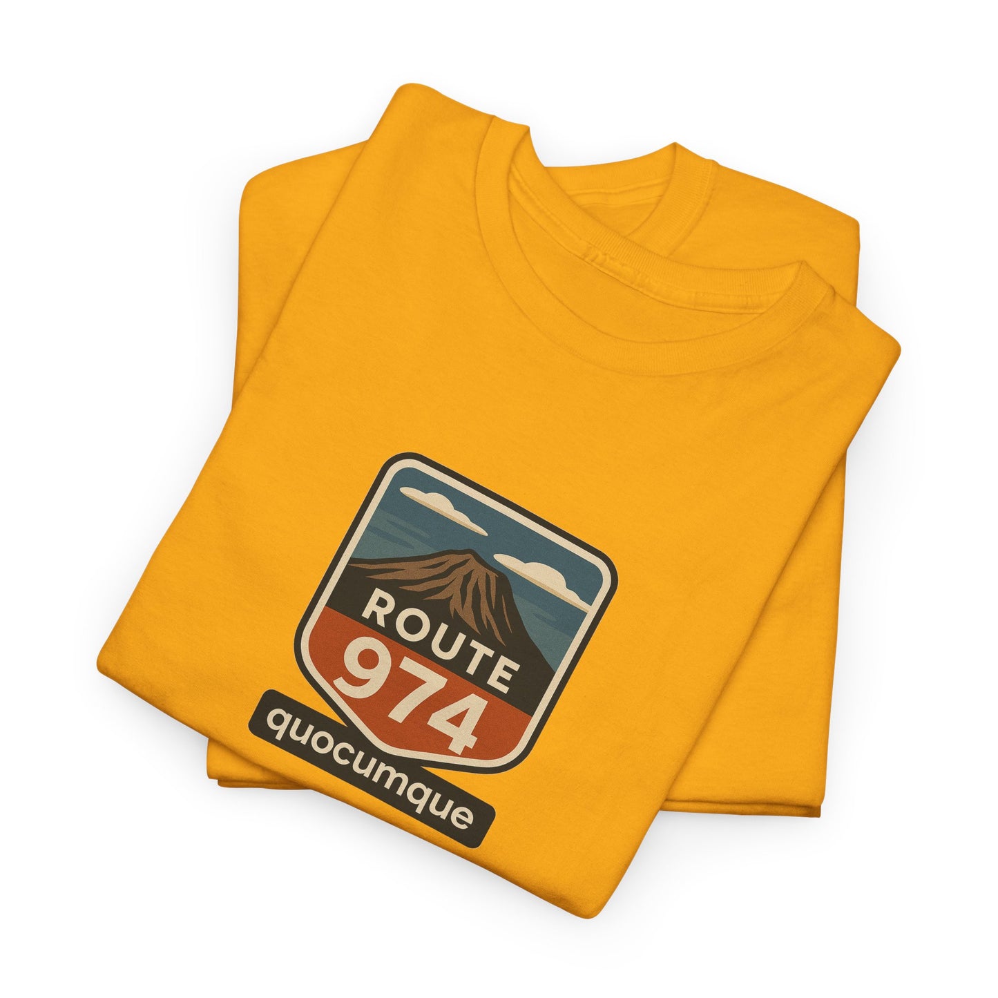 T-shirt "Route 974", Volcan, Exotisme, Destination Île de La Réunion, Confort Coton, Sobre, Elégant, Souvenir Unique, Cadeau, Unisexe, Esprit Voyageur