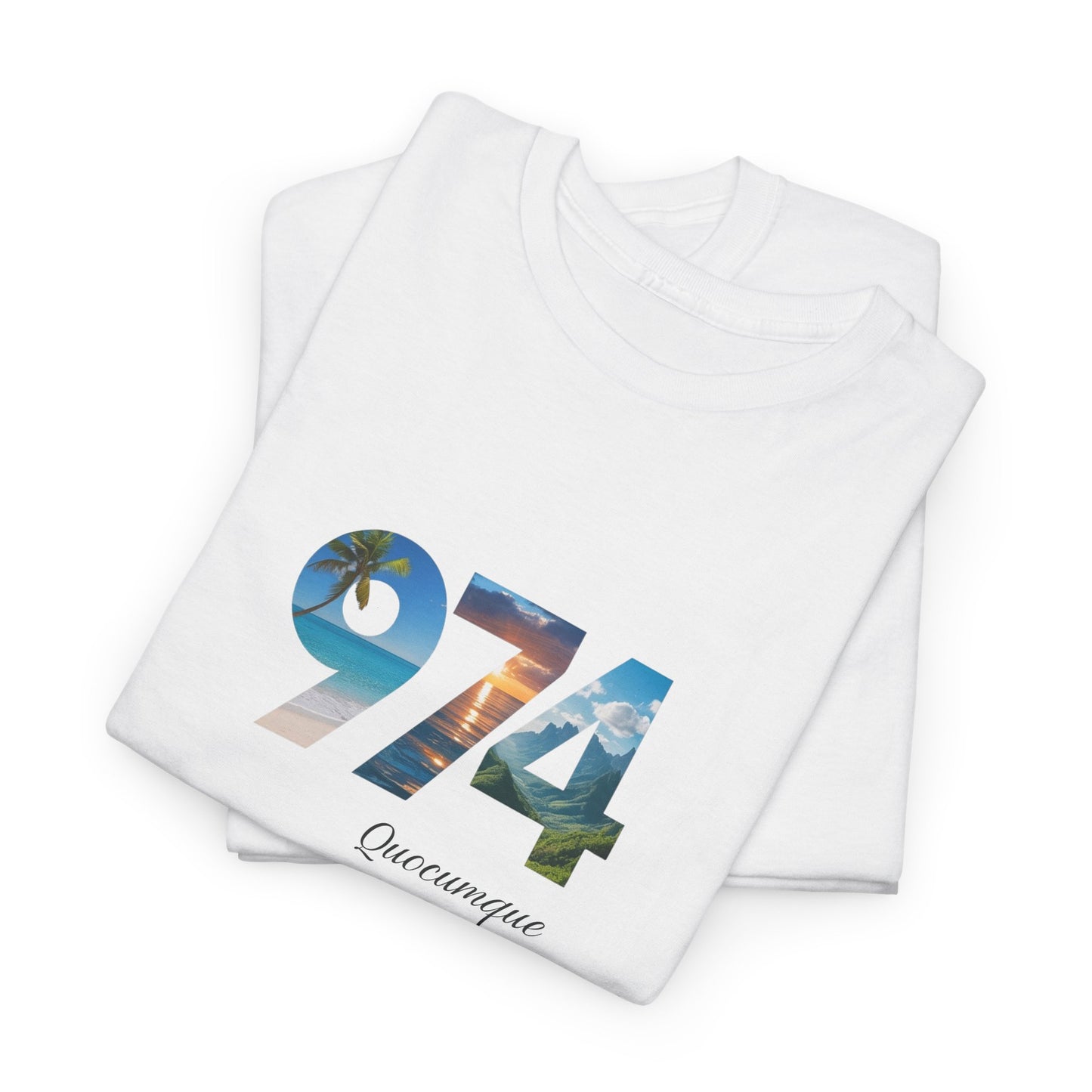 T-shirt "974", Île de La Réunion, Confort Coton, Sobre, Elégant, Souvenir Unique, Cadeau, Unisexe, Esprit Voyageur