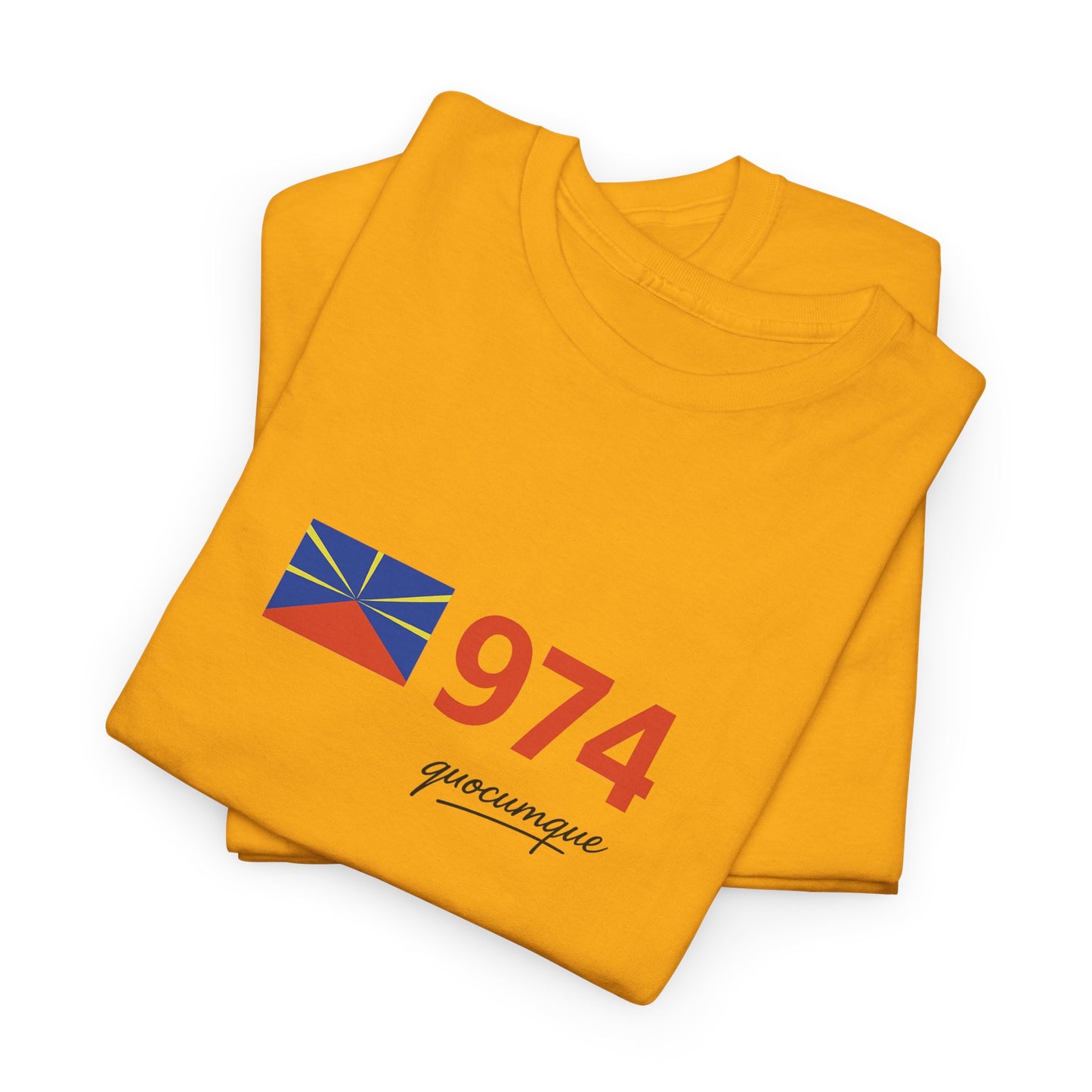 T-shirt "974 Drapeau", Île de La Réunion, Confort Coton, Sobre, Elégant, Souvenir Unique, Cadeau, Unisexe, Esprit Voyageur