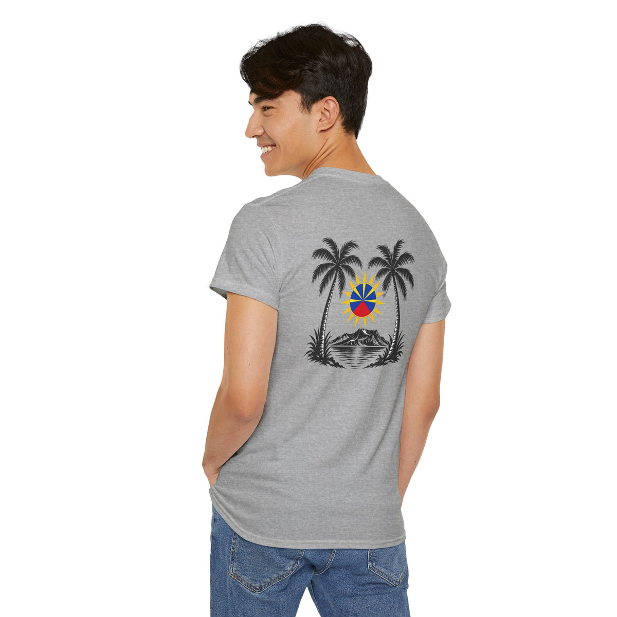 T-shirt " Palmiers", Destination Île de La Réunion, Confort Coton, Sobre, Elégant, Souvenir Unique, Vêtement Adulte, Unisexe, Esprit Voyageur