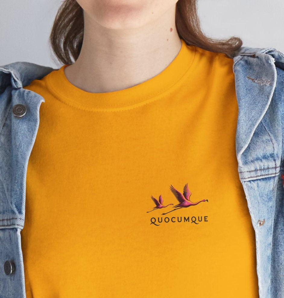 T-shirt Quocumque "Flamand Rose", Adulte, Confort Coton, Sobre, Elégant, Souvenir Unique, Cadeau, Unisexe, Classique, Rose éclatant, Femme