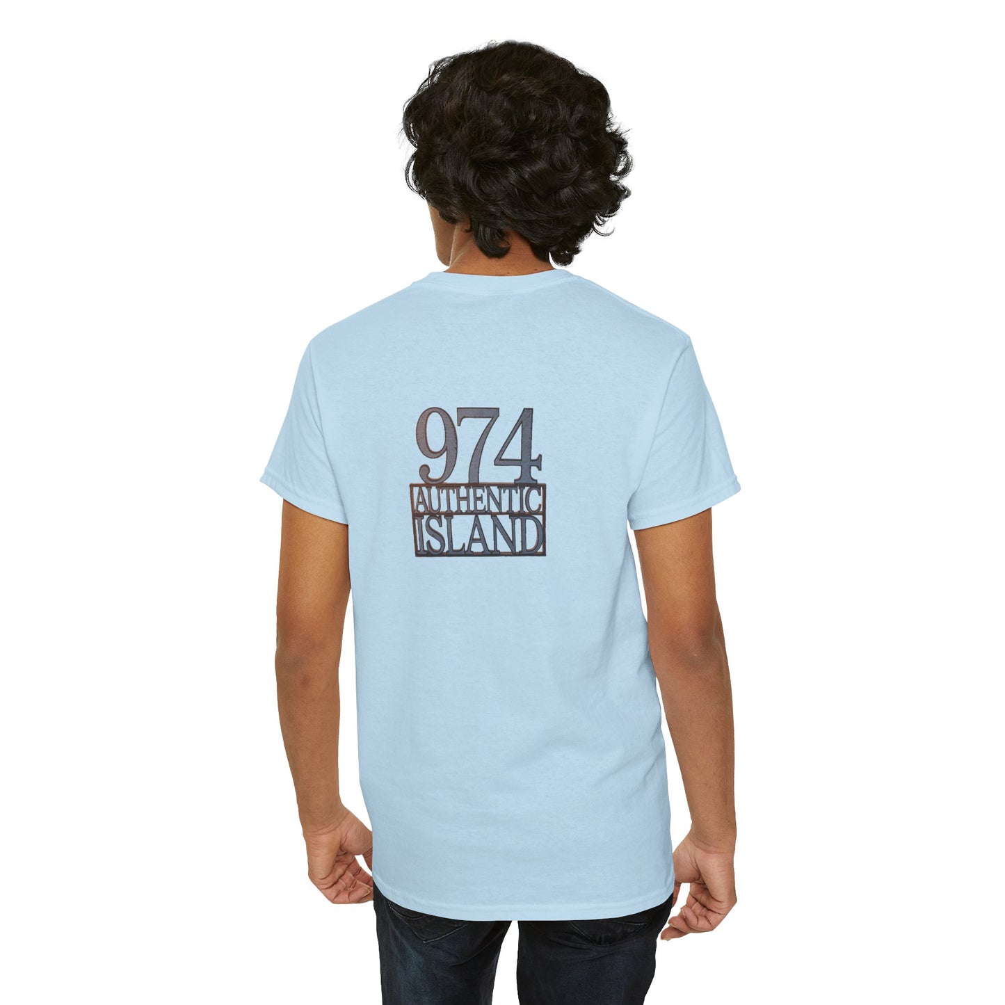 T-shirt "974 Authentic Island", Exotisme, Destination Île de La Réunion, Confort Coton, Sobre, Elégant, Souvenir Unique, Cadeau, Unisexe, Esprit Voyageur