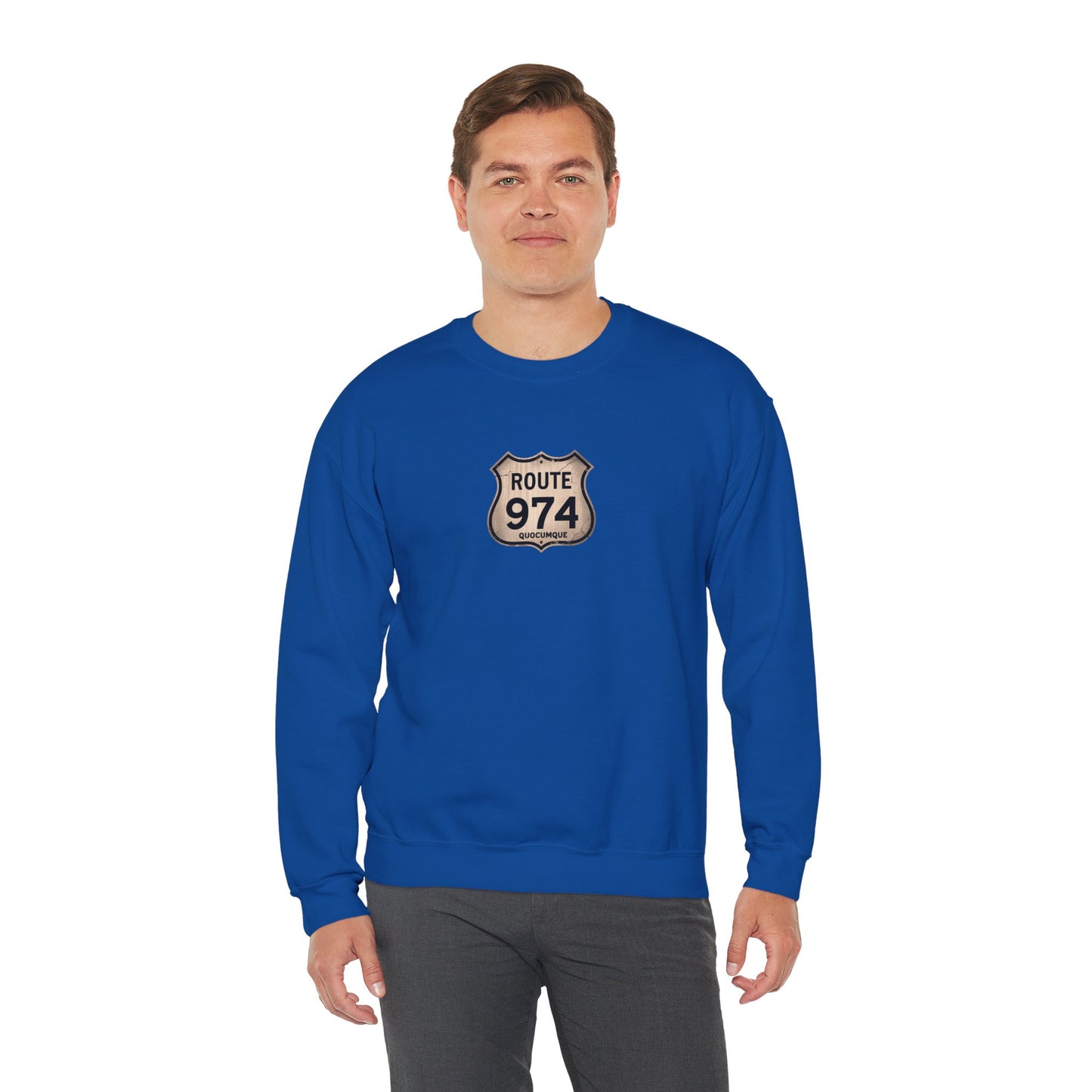 Sweat-Shirt Quocumque "Route 974", Destination l'Île De La Réunion, Adulte, Homme, Femme, Sportive, Sportif, Décontracté, Élégant, Classique,