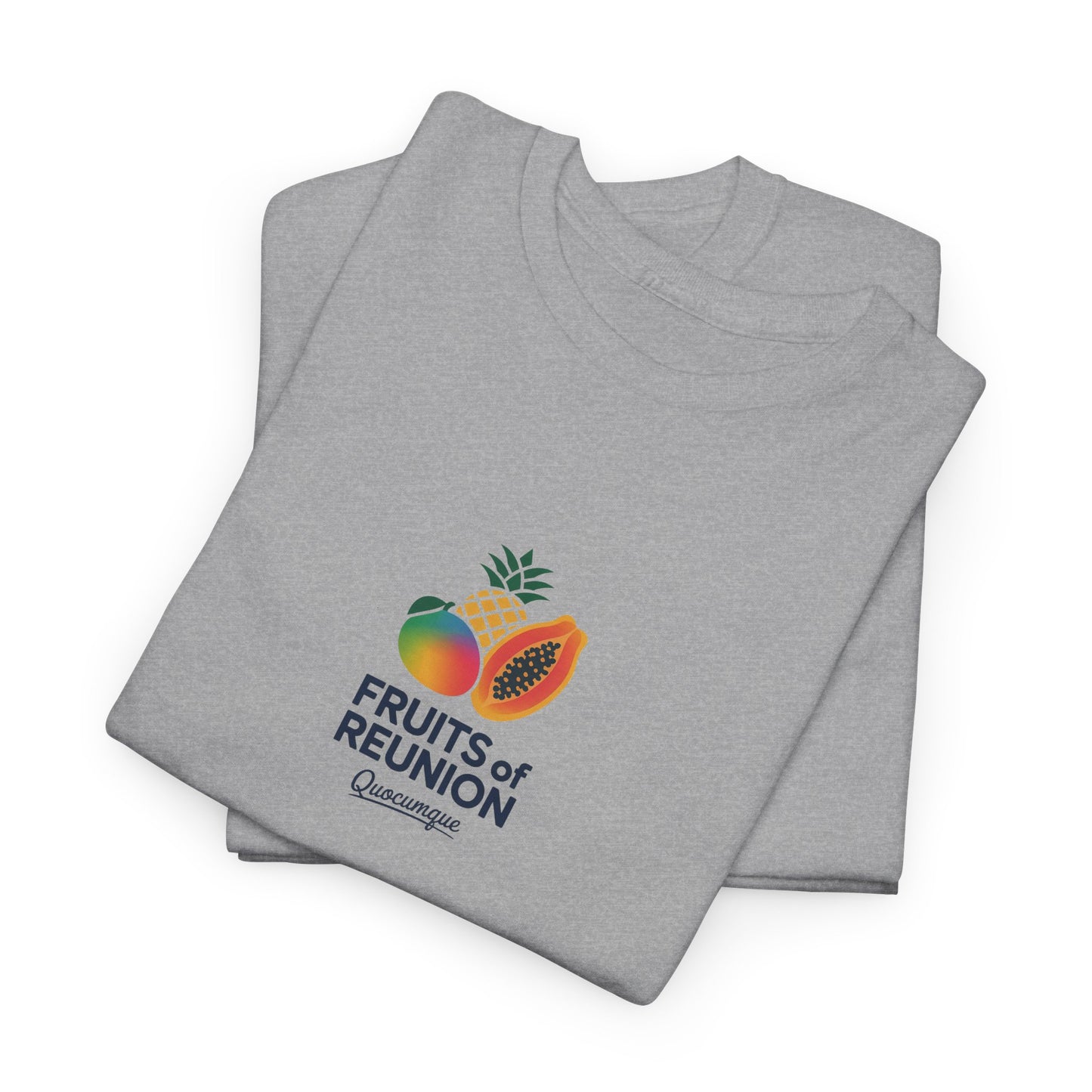 T-shirt "Fruits of Réunion", Île de La Réunion, Confort Coton, Sobre, Elégant, Souvenir Unique, Cadeau, Unisexe, Esprit Voyageur