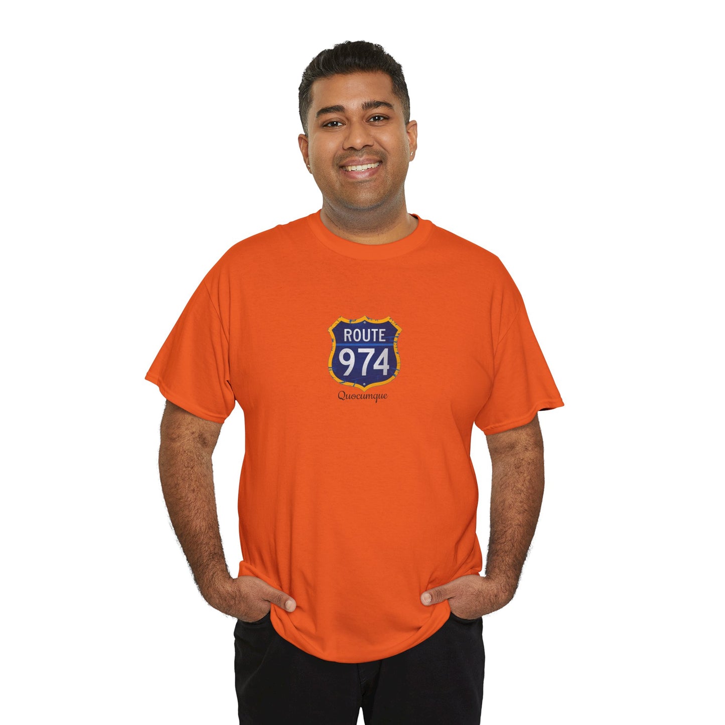 T-shirt "Route 974", Exotisme, Destination Île de La Réunion, Confort Coton, Sobre, Elégant, Souvenir Unique, Cadeau, Unisexe, Esprit Voyageur
